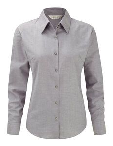 Russell J932F - Camisa Oxford de manga larga para mujer de fácil cuidado Plata