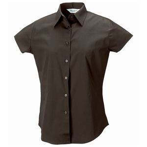 Russell J947F - Camisa stretch ajustada de manga corta y fácil cuidado para mujer Chocolate