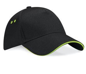 Beechfield BC15C - Gorra con visera tipo sándwich Ultimate Contrast de 5 paneles Black/ Lime Green