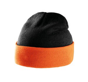 K-up KP514 - GORRO BICOLOR CON DOBLADILLO Black / Orange