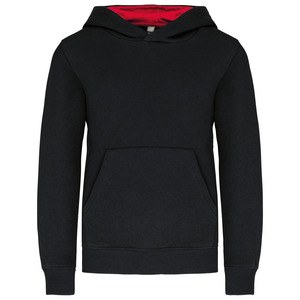 Kariban K453 - SUDADERA CON CAPUCHA CONTRASTADA PARA NIÑO Negro / Rojo