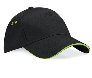 Beechfield BF15C - Gorra de 5 paneles 100% algodón Black/Lime