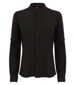 Henbury H593 - Ladies Roll Sleeve Mandarin Anti-Bac Wicking Shirt Negro