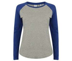 SF Women SK271 - Camiseta beisbol manga larga mujer SK271 Heather Grey/ Royal