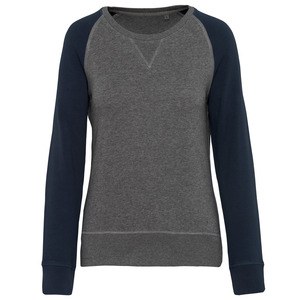 Kariban K492 - Sudadera de mujer orgánica bicolor con cuello redondo y manga raglán