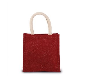 Kimood KI0272 - Bolso tote de lona de yute - modelo pequeño Cherry Red / Gold