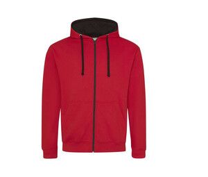 AWDIS JH053 - Sudadera con cremallera en contraste Fire red/Jet Black