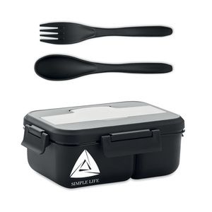 GiftRetail MO6646 - MAKAN Fiambrera con cubiertos en PP Negro