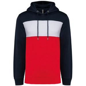 Kariban K4016 - Sudadera tricolor con capucha unisex<br/> Navy / White / Red