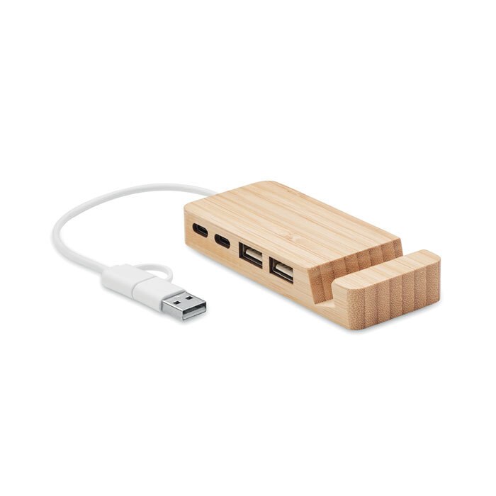 GiftRetail MO2144 - HUBSTAND HUB USB de 4 puertos de bambú