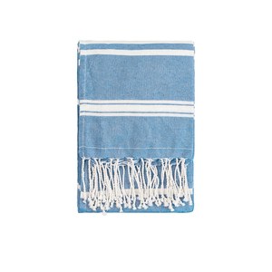 EgotierPro 39000 - Toalla Pareo Fouta 90x180 cm Algodón/Poliéster ZANZIBAR Azul