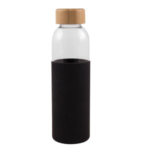 EgotierPro 50019 - Botella de vidrio con tapa de bambú 500 ml GIN Negro