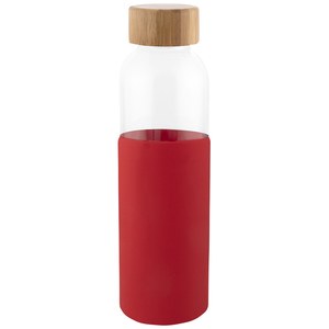 EgotierPro 50019 - Botella de vidrio con tapa de bambú 500 ml GIN Rojo